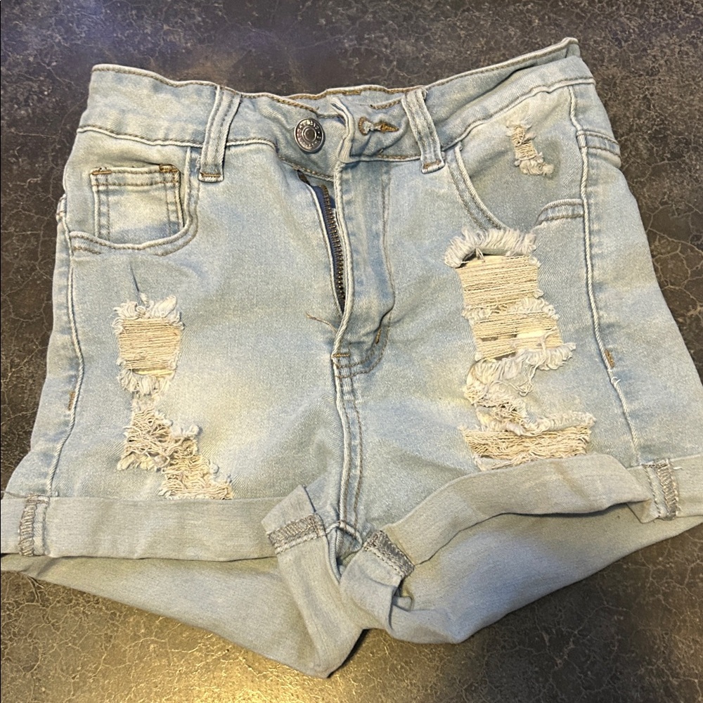 SHEIN Light Blue Distressed Jean Shorts